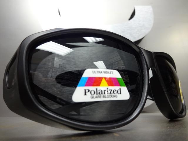 WRAP AROUND DRIVING POLARIZED SUN GLASSES Over RX Glass Fit Matte Black Frame gallery