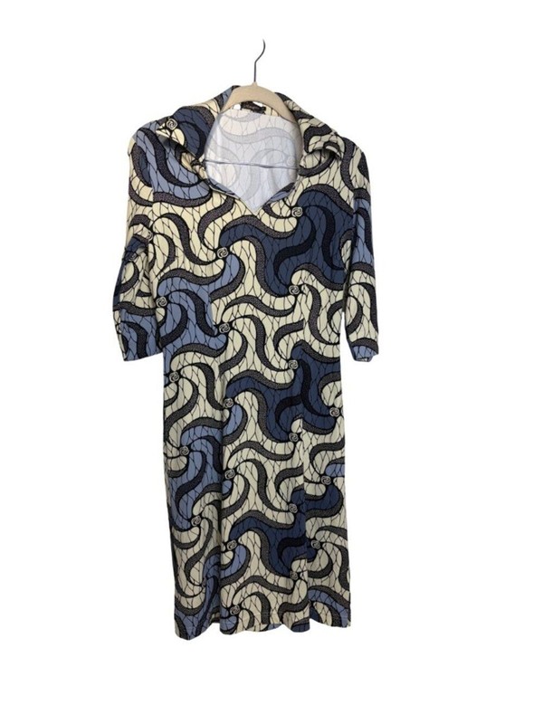 J McLaughlin Catalina Cloth Shirt Dress Women Blue Geometric Print XS 3/4 Sleeve gallery