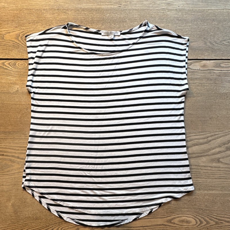 Green Envelope Black/White Striped Scoop Neck Sleeveless Top, Women’s M