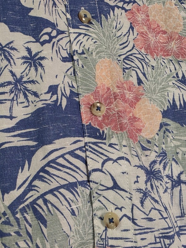 Caribbean Hawaiian Shirt Short Sleeve Blue Tropical Floral Beach Linen Blend XL gallery
