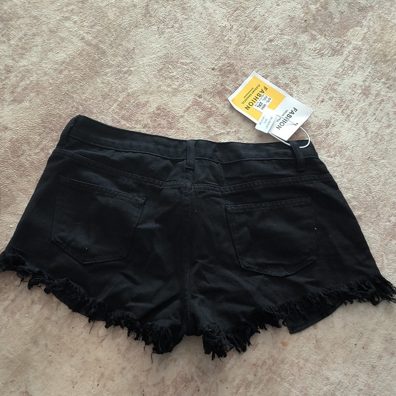 Fashion Women’s 2XL Plus Black Denim Cut Off Shorts High Rise 5-Pocket Button gallery