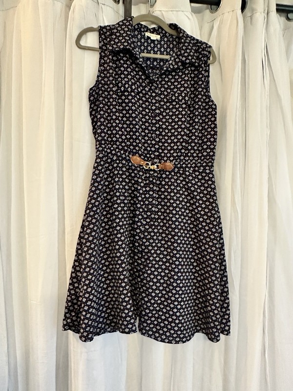 Blue And White Fit And Flare With Faux Belted Waist gallery