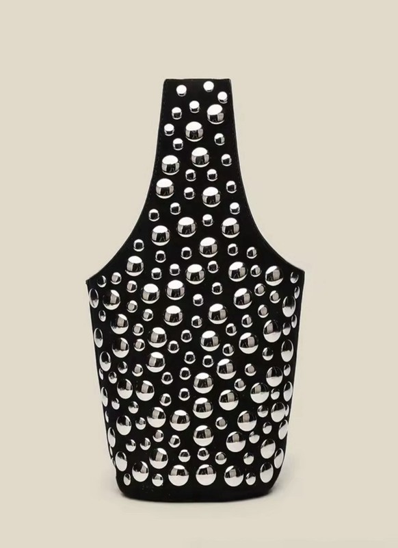 Black Women's Studded Bucket Drawstring Bag Top Handle Coin Purse gallery