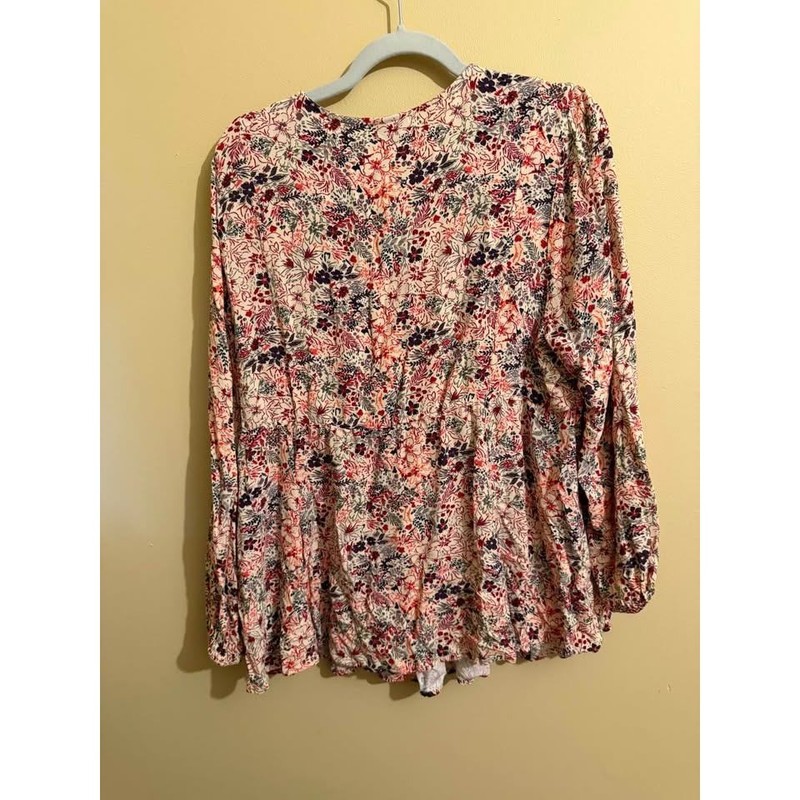Torrid Floral Babydoll Top Womens 2 Purple Red Embroidered V-Neck Tassel Blouse gallery