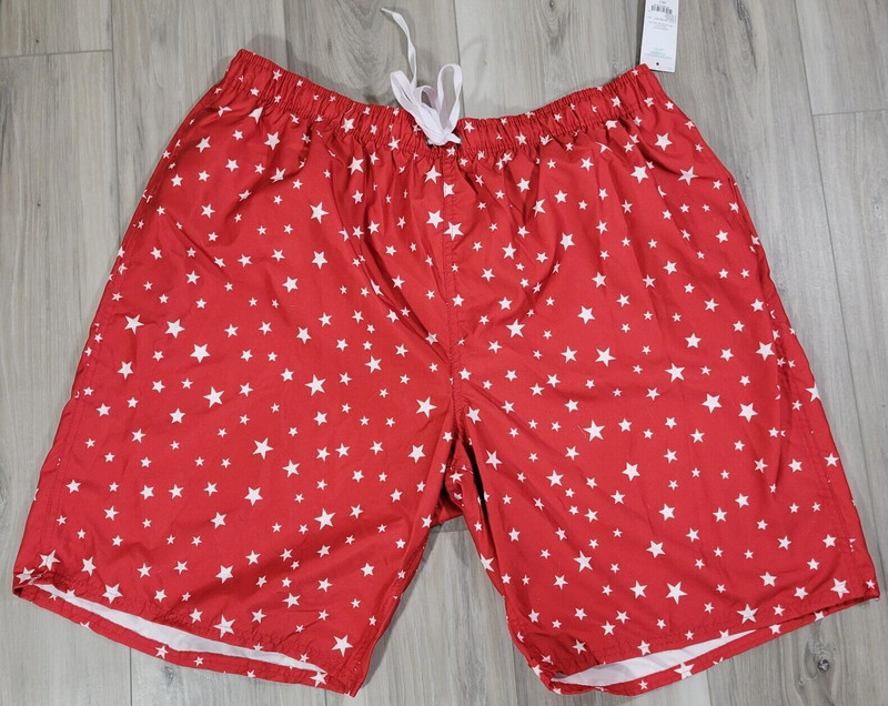 Outdoor Oasis Swim Trunks Mens 2XLT Red Stars Pockets Big & Tall New