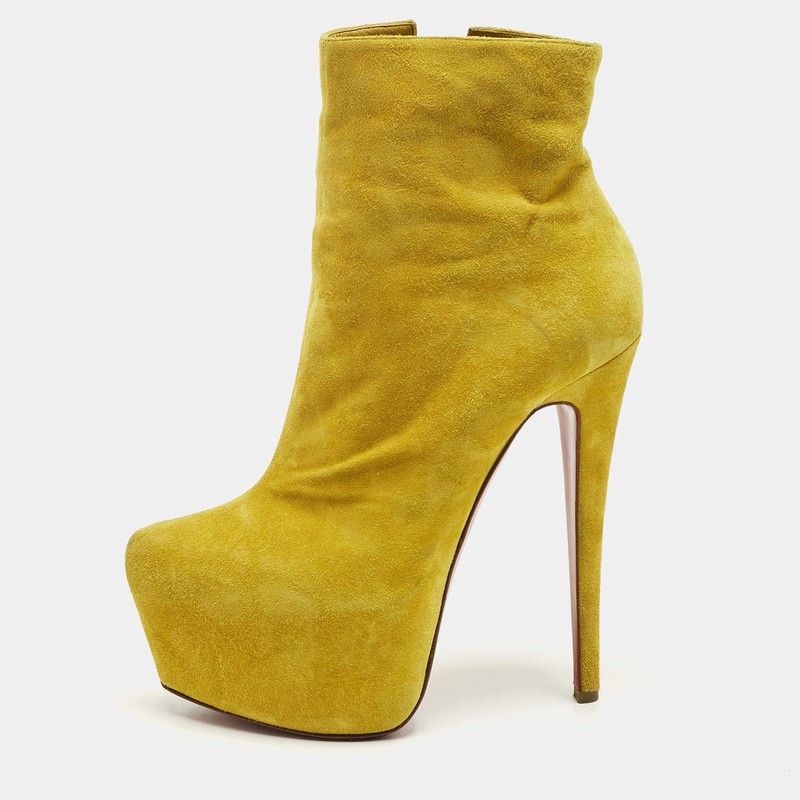 Christian Louboutin Yellow Suede Lady Daf Platform Ankle Boots Size 37