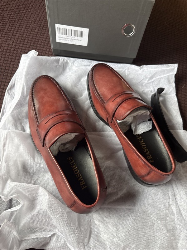 Frasoicus Mens Penny Loafer Brown Leather Dress Shoe Slip On Size 7 New Red Wine