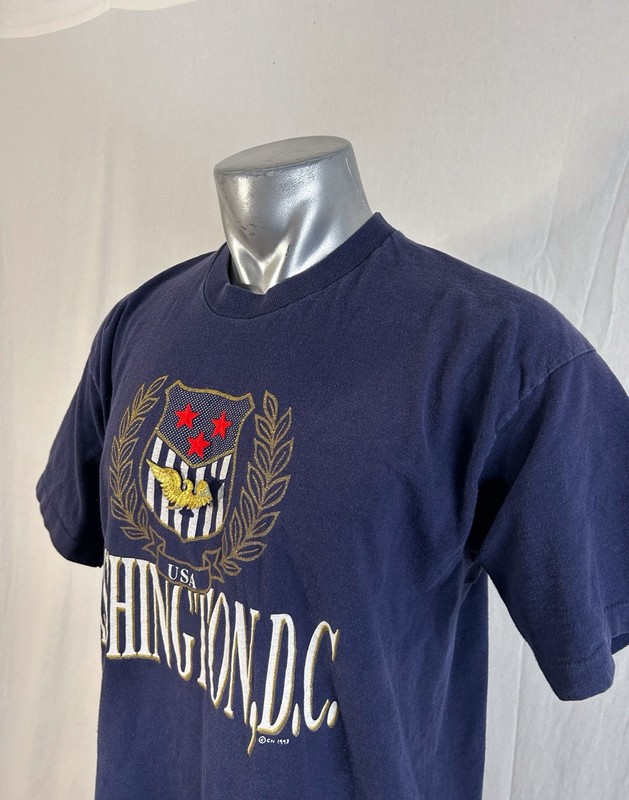 Vintage Single Stitch Mens Washington DC 90s T Shirt Sz XL Patches Made USA Navy gallery