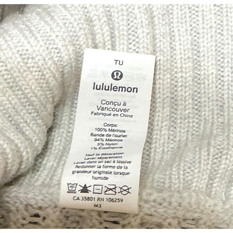 Lululemon Cozy Merino Wool Blend Cable Knit Turtleneck Poncho OS Beige gallery
