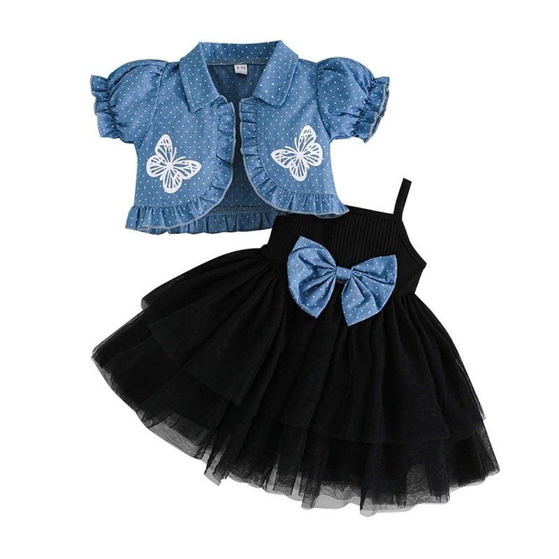 Baby Girl Summer Outfits Tulle Dress Sleeveless And Puff Sleeve Denim Jacket …