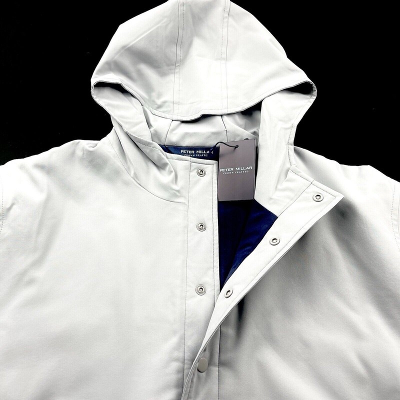 Peter Millar M Medium Jacket Approach Insulated Half Snap Hoodie Gale Grey $250 gallery