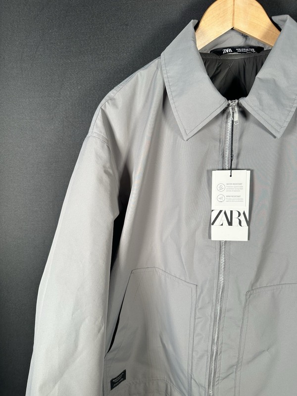 Zara Men's Bomber Jacket Water/Wind Resistant Full Zip Gray Size XL Brand New gallery