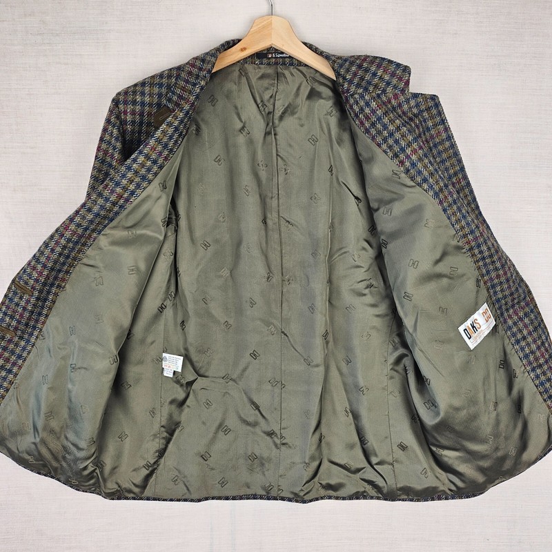 DAKS Signature Womens Tweed Blazer Jacket UK16 Green Blue Beige & Red Wool Check gallery