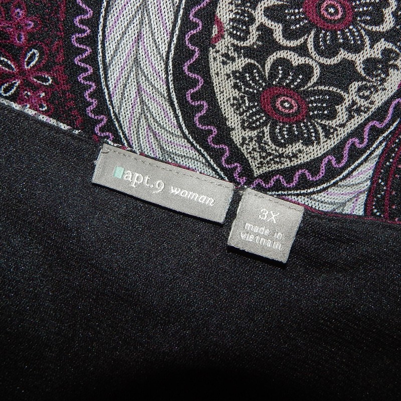 Apt 9 Plus Size 3X Black Purple Paisley Bohemian Top Blouse Shirt Boho Tie gallery