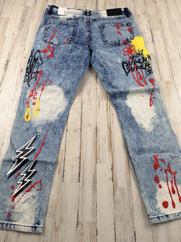 Rue 21 Premium Men's Jeans Graffiti Design Distressed Skinny Fit Sz 32x30 NWT gallery