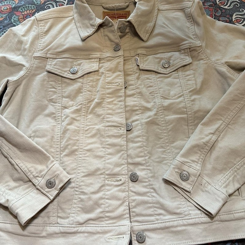 Levi's XL Beige Trucker Jacket Button Front Pockets Point Collar gallery