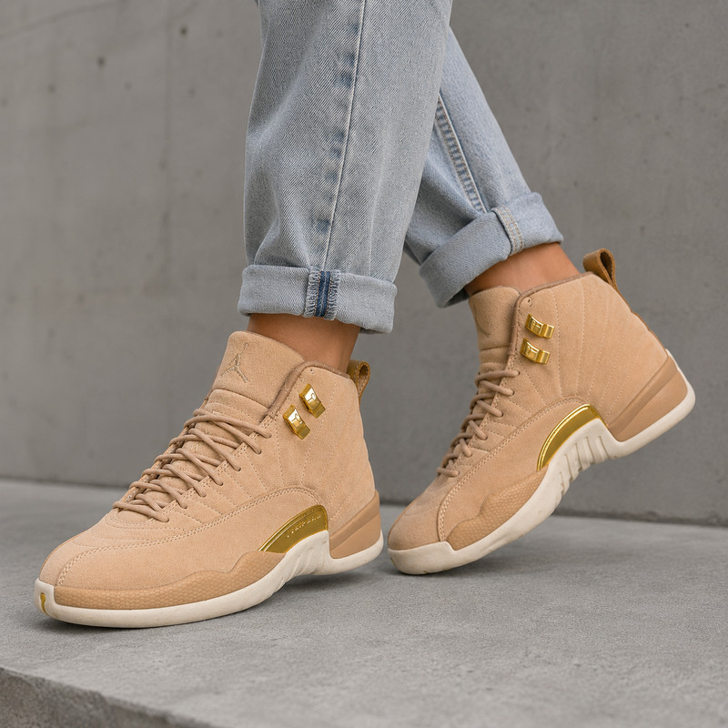 Nike Air Jordan 12 Retro Wheat Blush Beige Suede Gold Women Sneakers US 7 EU 38