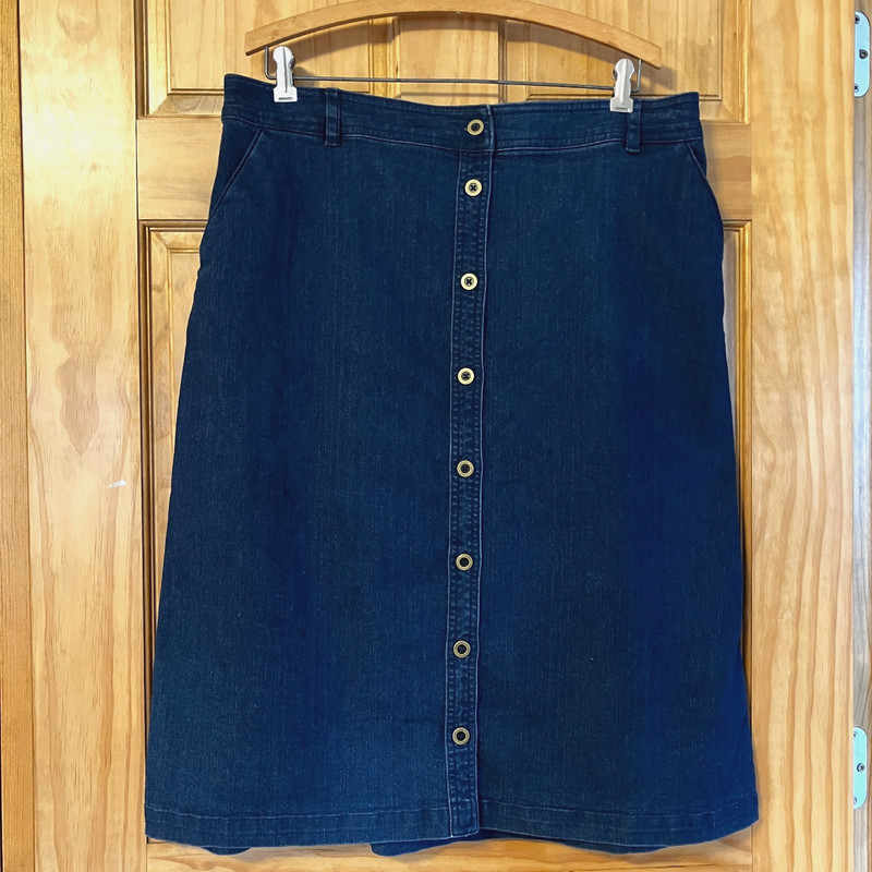 Laura Scott Blue Denim Midi Skirt Women’s Size 16 Petite Elastic Waist Pockets