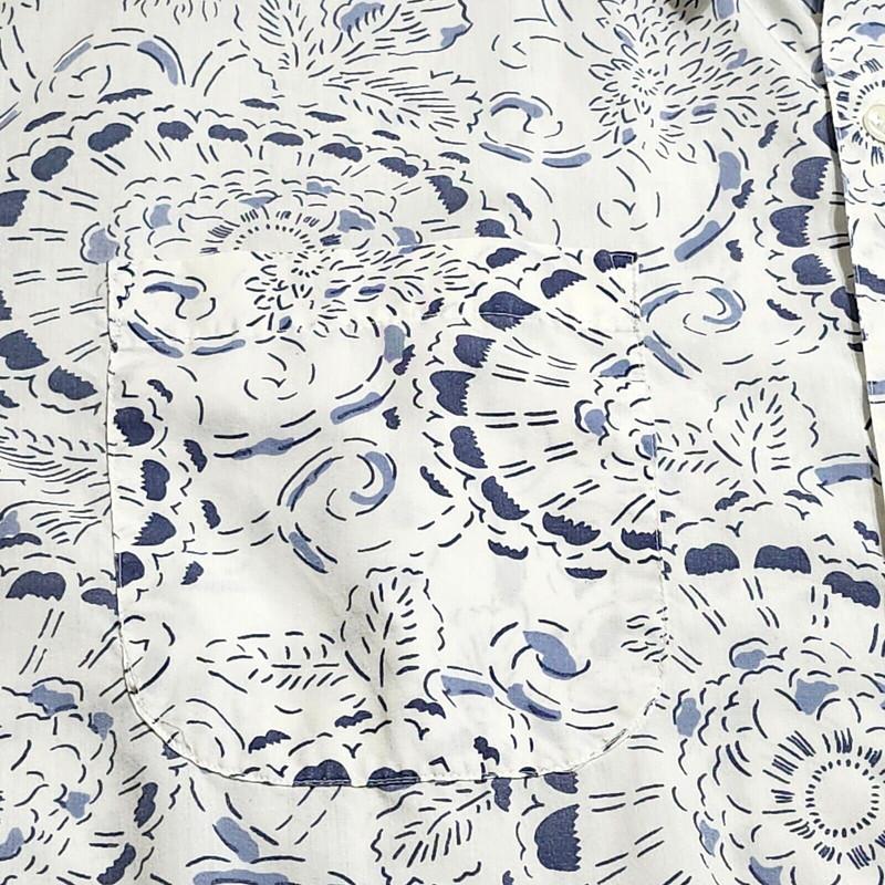 Vintage Haband Hawaiian Shirt Mens Size XL XLarge Floral Print White Blue Pocket gallery