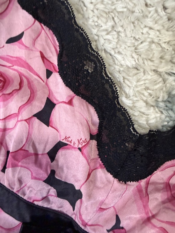 Nick & Nora 100% Silk Slip Dress Nightgown Size M Pink Rose Lace Coquette Y2K gallery