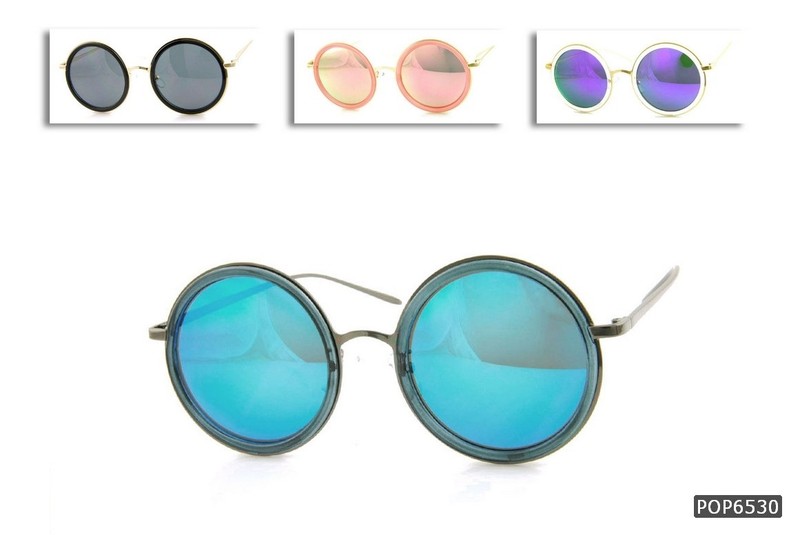 Retro Pop Round Circle Sunglasses Metal Frames Retro Style Mirror Lenses Women.