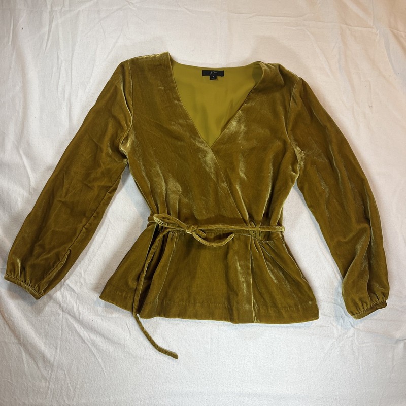 J. Crew Golden Velvet Ling Sleeve Tied Peplum Blouse | Size 4