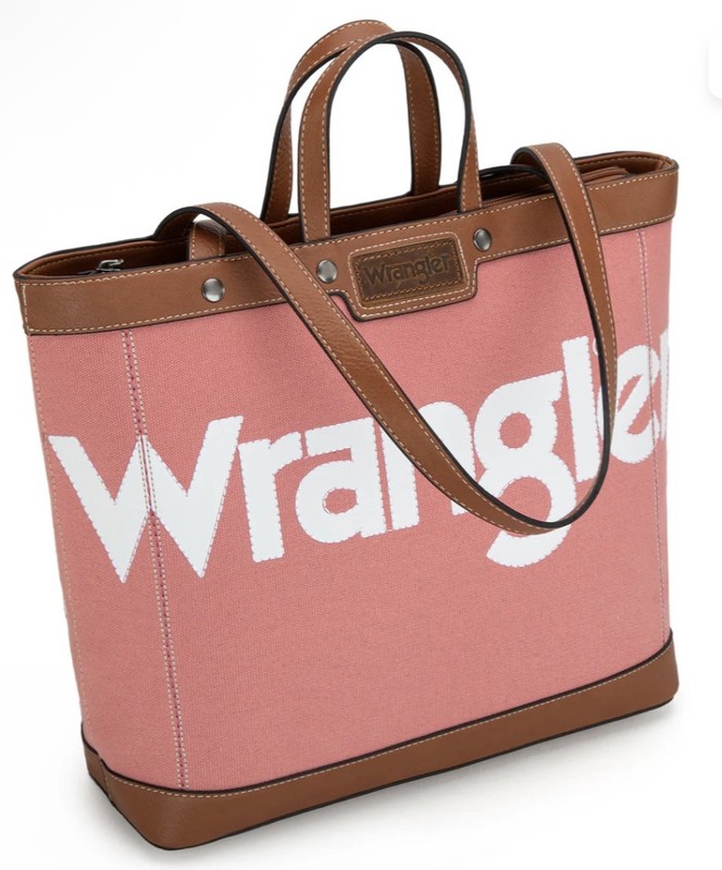 Wrangler Canvas Mini Top Handle Pink Brown Crossbody Strap Tote Bag WG142-2005PK