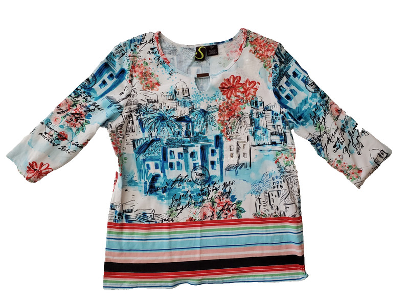 Europe Paris Shirt Tropical Travel Sportelle Med Large Cotton Spandex sequins
