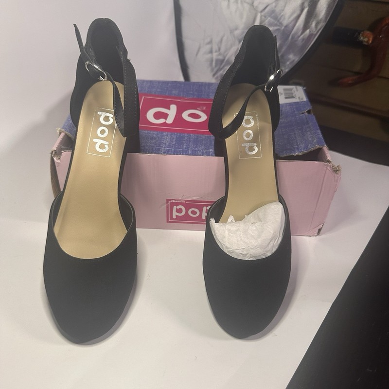 POP GAL Women’s Black Suedelike Ankle Strap Block Heel Pumps Size 8.5M NIB