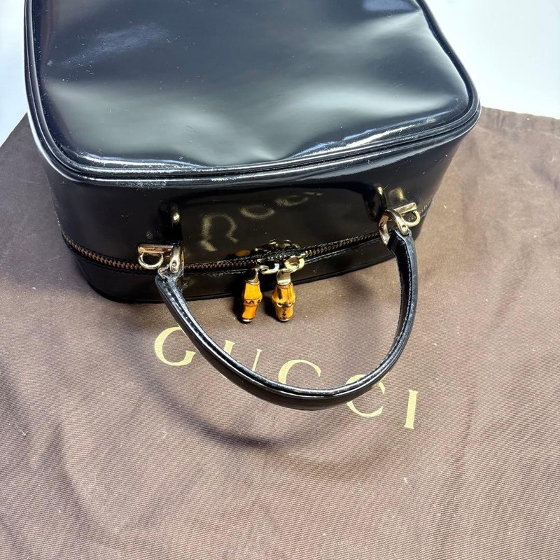 Excellent Condition Gucci 2way Shoulder Vanity Bag Bamboo Enamel Patent Leather gallery