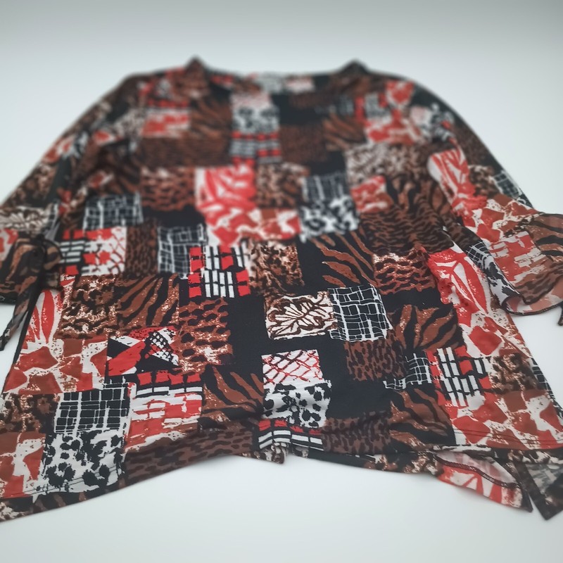 Multiples Top Womens PM Multicolor Patchwork Long Sleeve