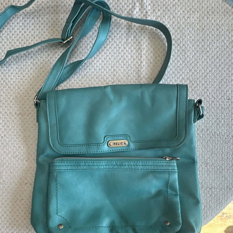 Relic Blue Solid Rectangle Crossbody Bag Magnetic Flap Zip Pocket Silver HW