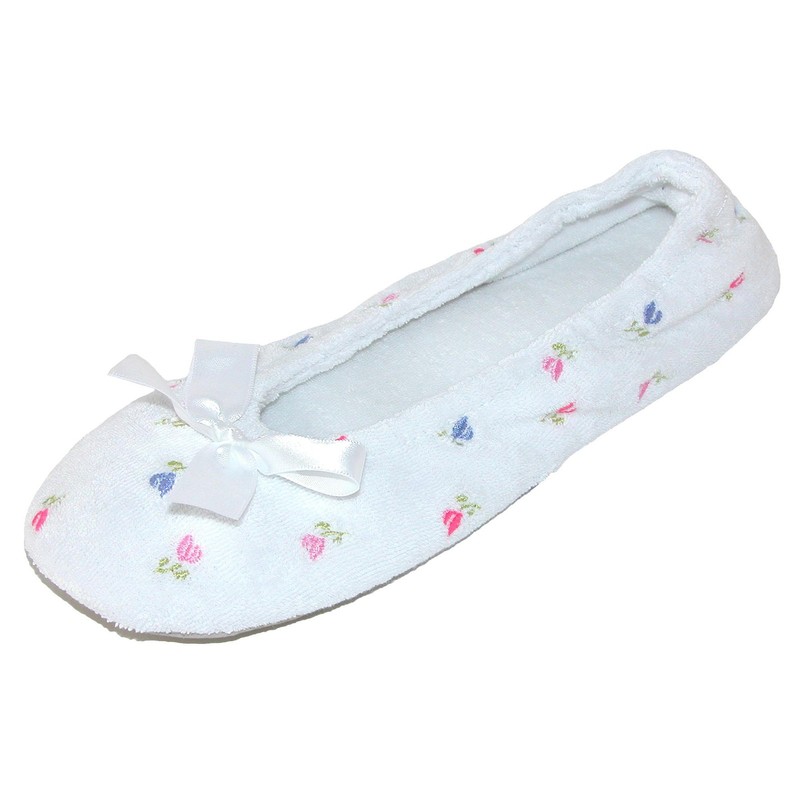 Isotoner Women’s Embroidered Terry Ballerina Slippers