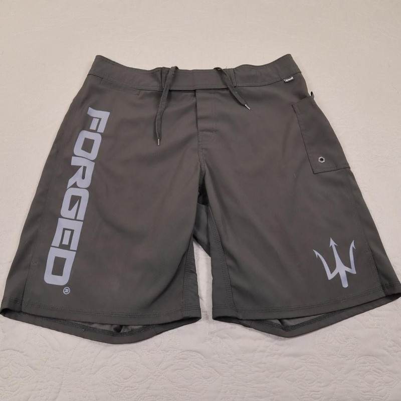 Forged Shorts Mens 34 Black Board Swim Trident Logo Beach Water Sports Athletic