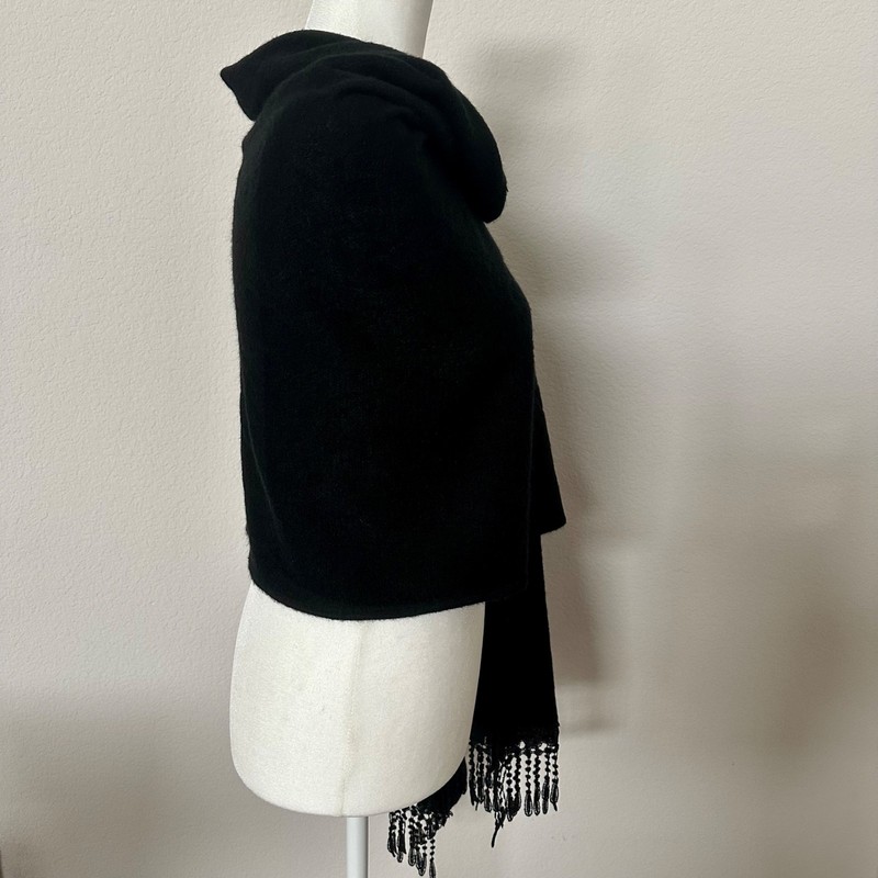 Black Knit Shawl Women’s Wrap Scarf Crochet Lace Fringe Tassel Trim Elegant Cozy gallery