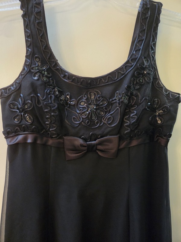 Vintage De Laru by Linda Bernell Black Chiffon Beaded Maxi Gown Scoop Neck 8