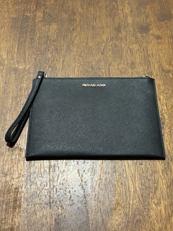 Michael Kors Jet Set Travel XL Zip Clutch Wristlet Black Leather NWT