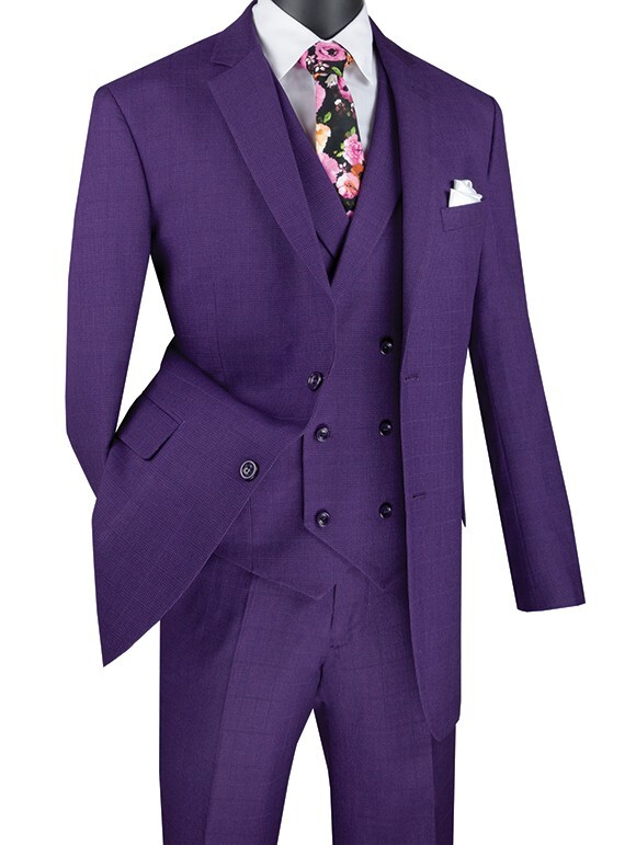 Vinci Men Regular Fit Glen Plaid 2 Button 3 Piece Suit NEW