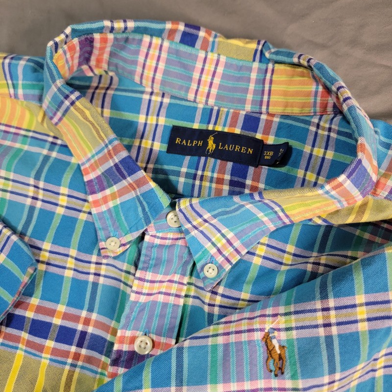 Polo Ralph Lauren Shirt Mens 3XB Multicolored Plaid Button Down SS Flesh Pony