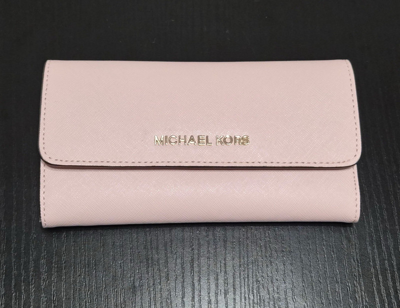 Michael Kors Pink Solid Logo Flap Wallet w/ Zip Coin Pocket Card Slots ID