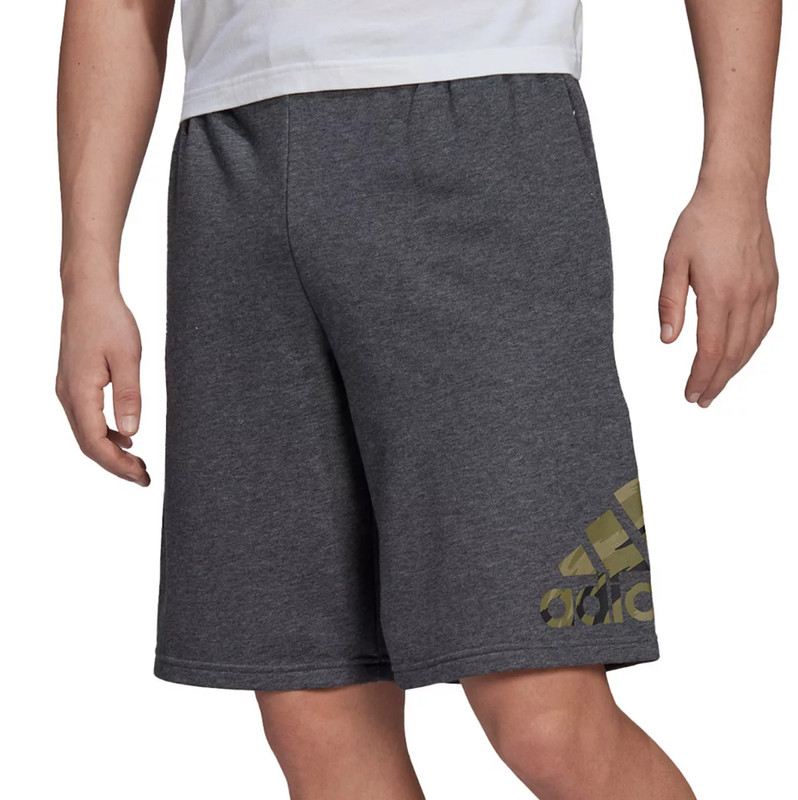 adidas Men's Athletic Terry Shorts Medium Dark Grey Tiger Camo Badge of Sport gallery