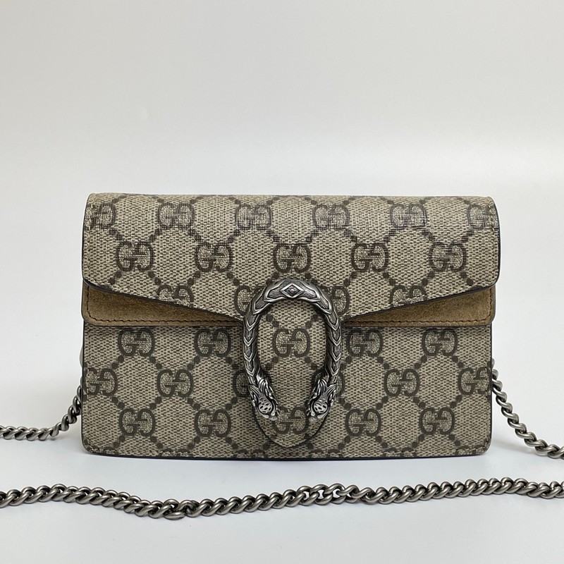 GUCCI Dionysus GG Supreme Coated Canvas Super Mini Chain Crossbody Beige & Ebony