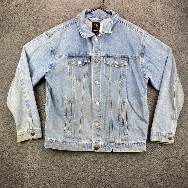 Original Use Mens Medium Denim Jacket Light Wash Cotton Oversized Fit
