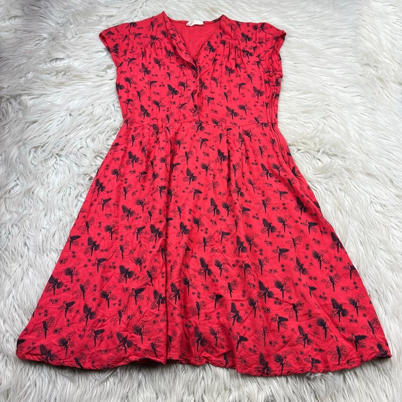 Circus Women’s UK 10 US 6 Red Tropical Parrot Print Fit Flare Dress Retro Pinup