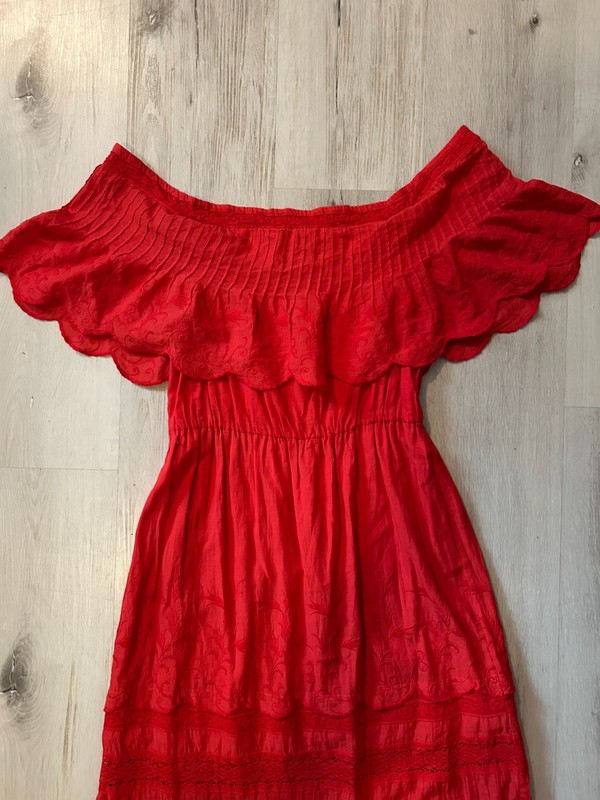 Alice + Olivia Pansy Red Size 4 Embroidered Off-the-Shoulder Maxi Dress gallery