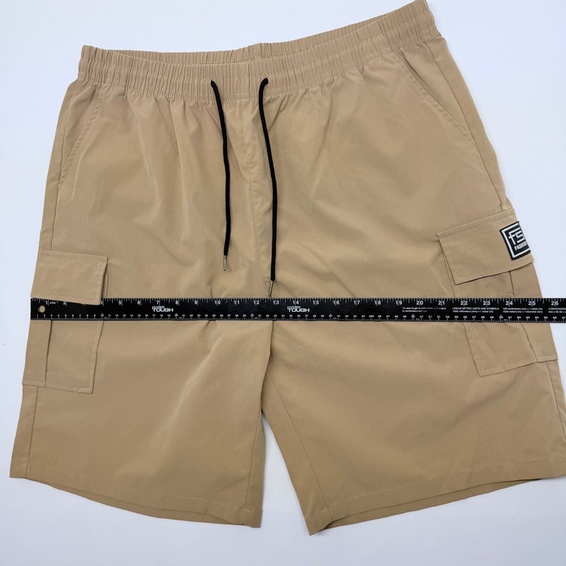 FS Fashion Cargo Shorts Mens XXL Tan Polyester Elastic Waist Drawstring Pockets gallery