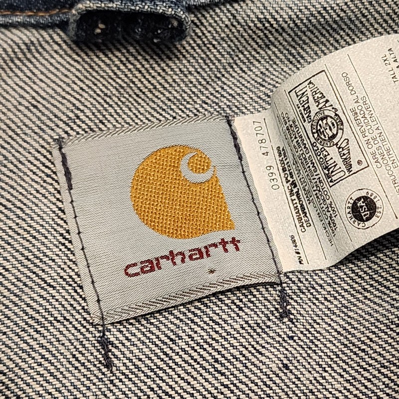 Vtg 90s Carhartt J12 DST Denim Trucker Jacket Mens 2XL Tall Made in USA 1999 2XL gallery