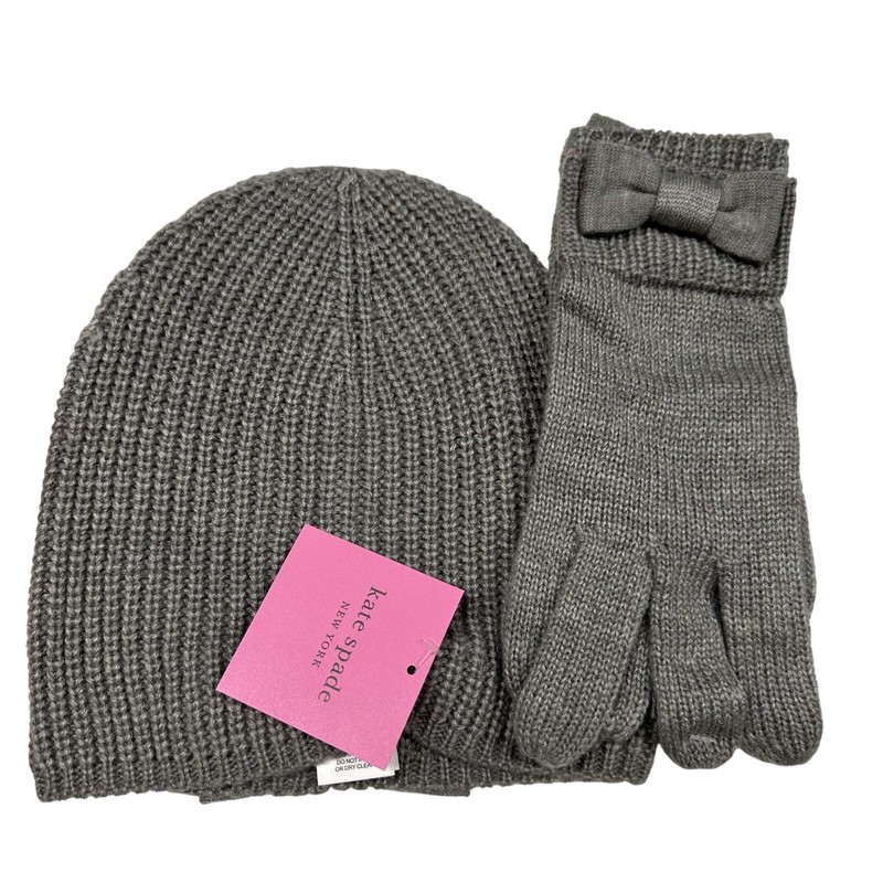 Kate Spade Bow Beanie and Glove Set Heather Gray New