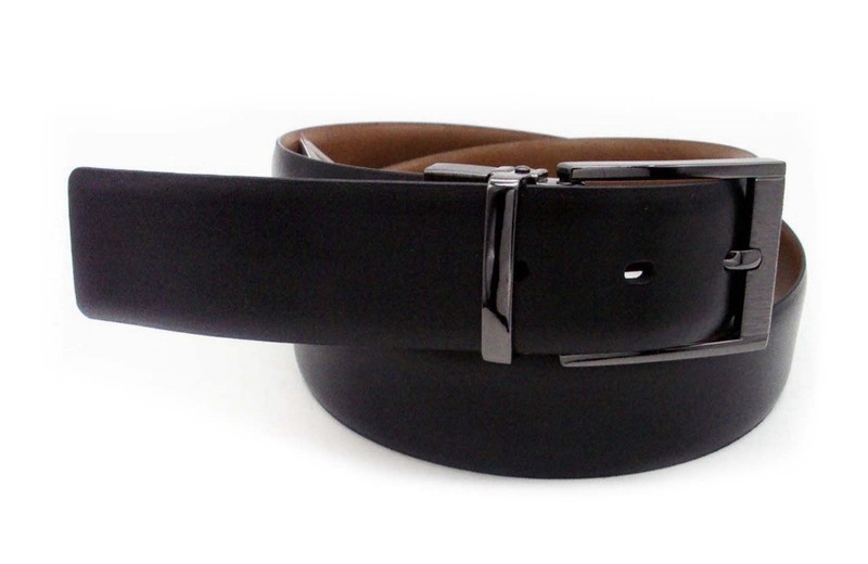 Men’s Reversible Adjustable Dress Belt Black/Brown Metal Buckle 1.5in 34-36