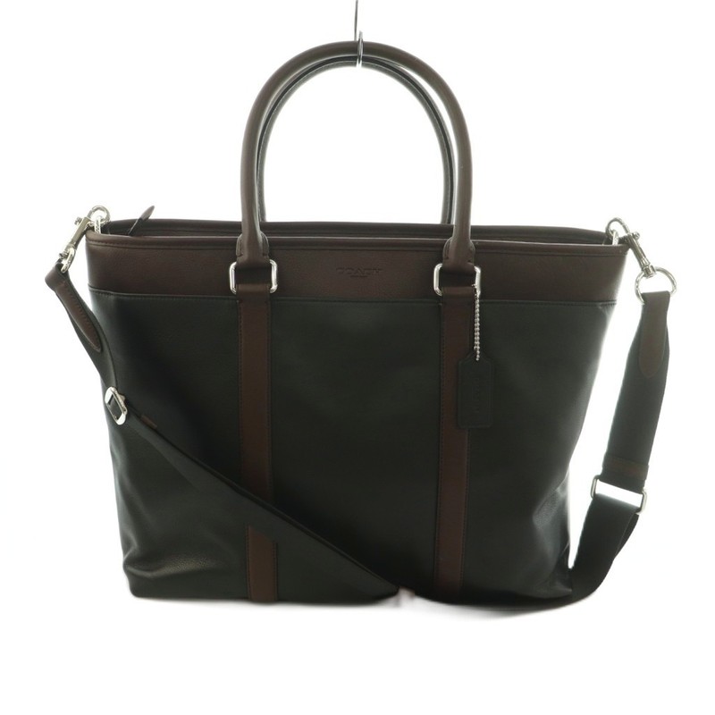 Coach Men’s Leather Tote Shoulder Bag Black Brown 33cm 13in Vintage B